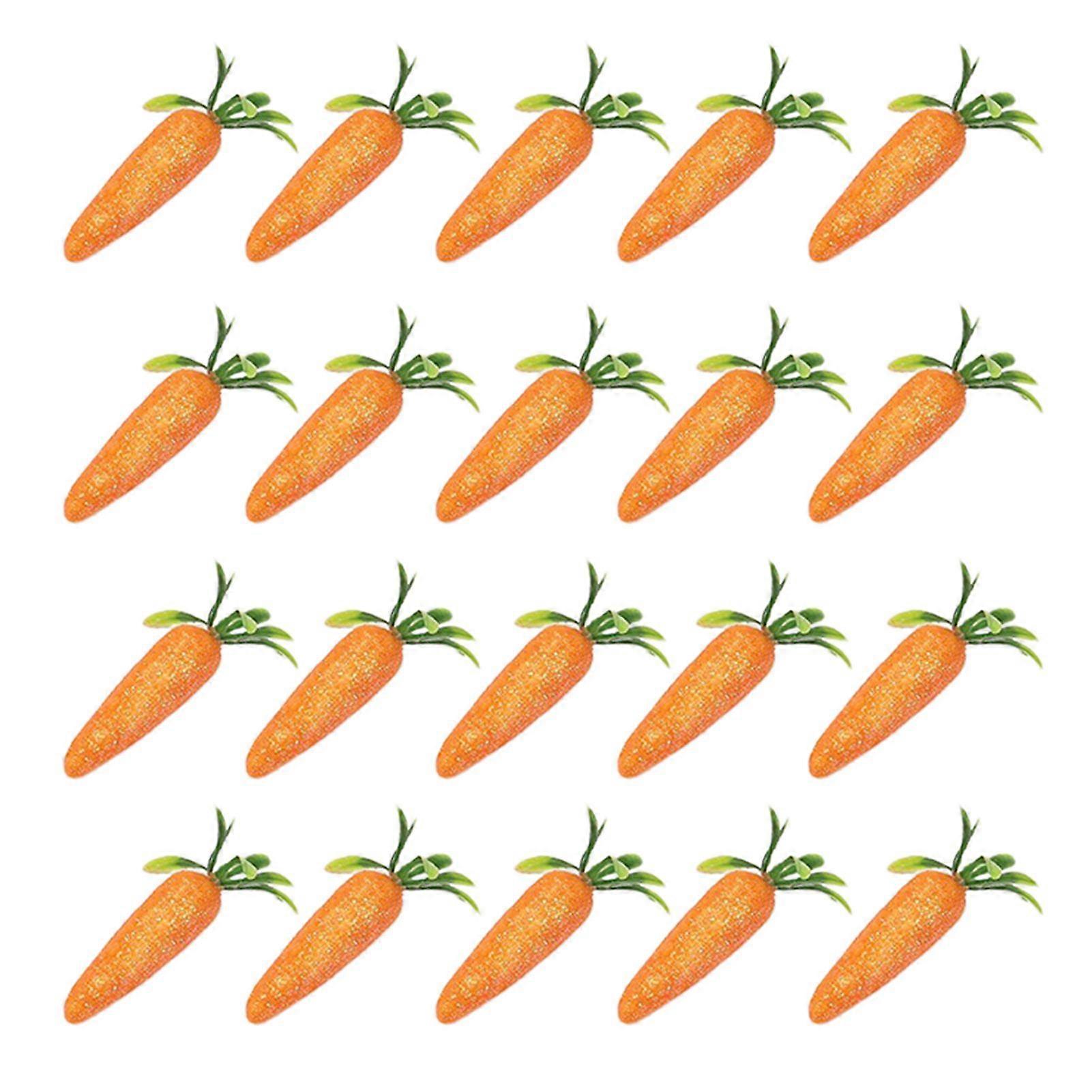 20 Pcs Simulated Carrots Sparkling Sequin Mini Foam Carrots Good Detail Photography Prop Landscape Decoration Fake Carrots with Green Leaves