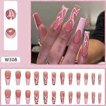 Pink Long Square Fake Nails Easy Application Convenient False Nails  Jelly Glue Model