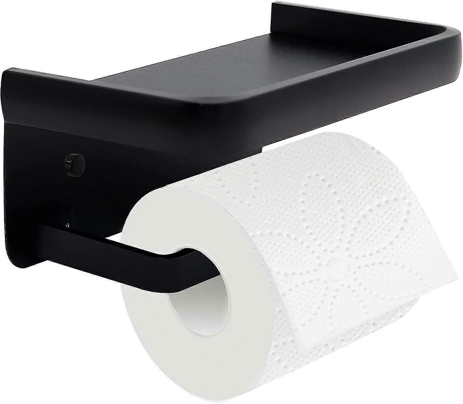 Toilet Paper Holder With Shelf, Modern Black Bathroom Adhesive Toilet Paper Holder With Paper Towel Holder Functionality