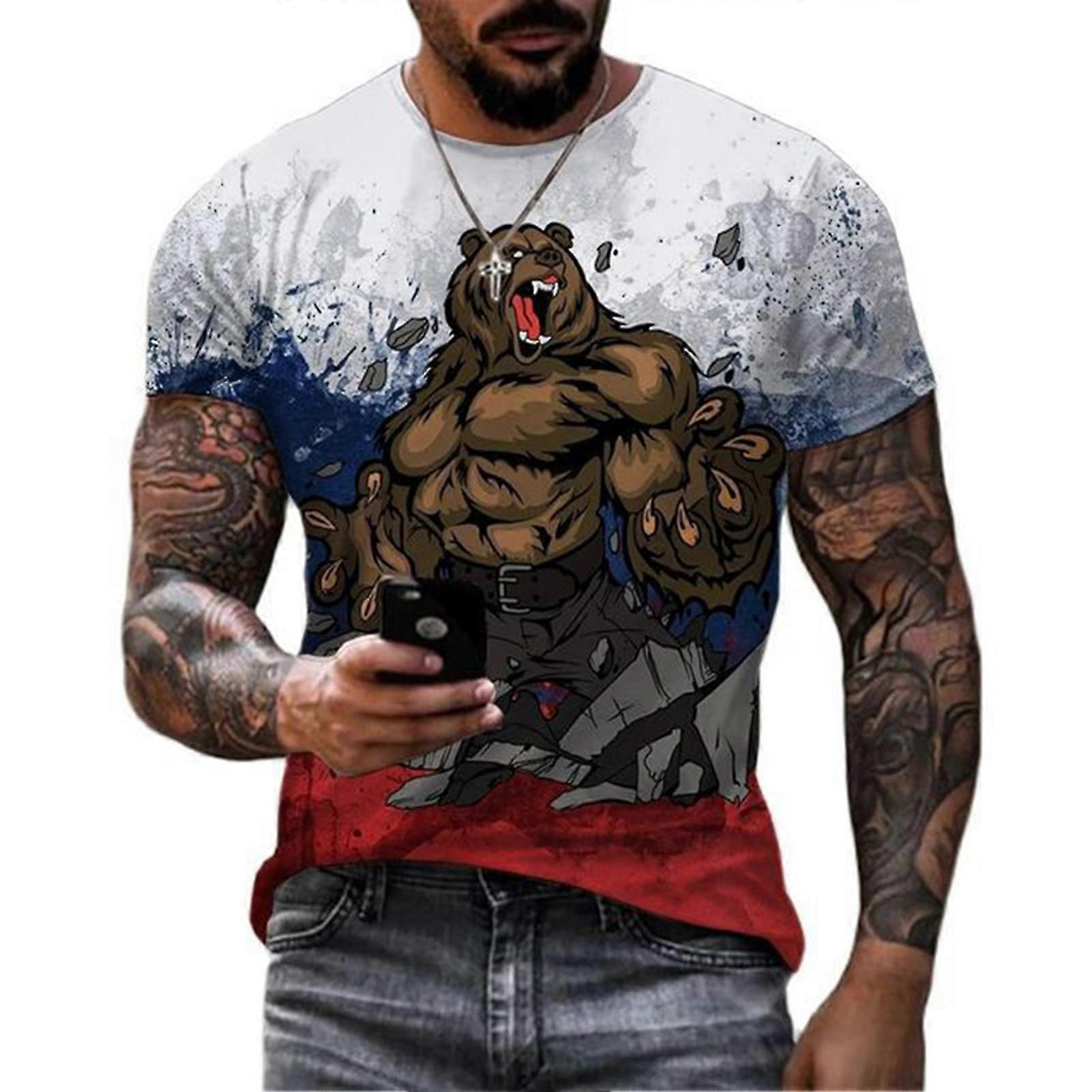 Erkekler için Rus Bayrağı Baskı Kısa Kollu Rahat Yaz Yuvarlak Boyun T-shirt