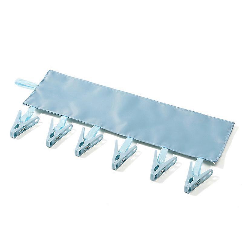 Travel Foldable Suitcase Laundry Drying Rack with 6 Clips for Clothes, Towels, and Socks - Compact Blue Design