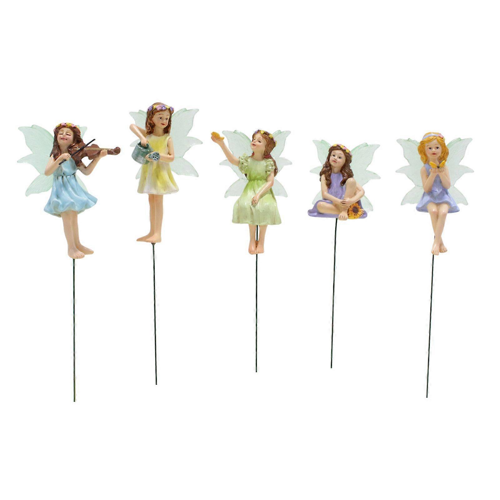 5 Pcs Mini Fairy Figurines Resin Flower Fairies Ornament Flowerpot Insert Tiny Fairy with Glow in Dark Wings Fairy Garden Accessories for DIY Bonsai M