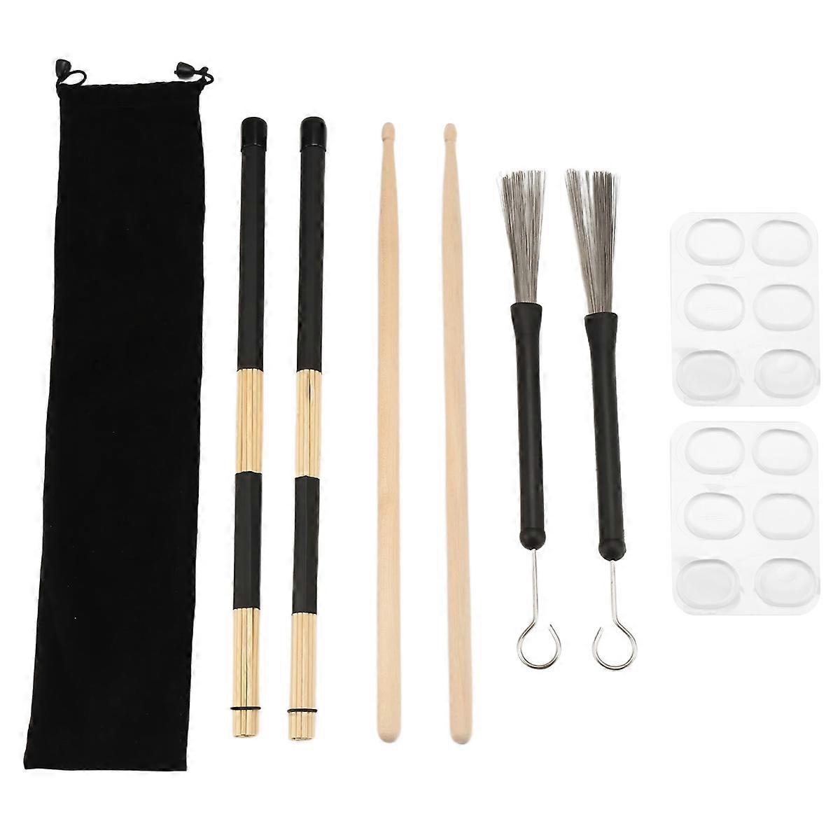 Drum Sticks Set,5A Wood Drum Sticks,Drum Rods Brushes,Retractable Drum Wire Brushes,Drum Dampeners