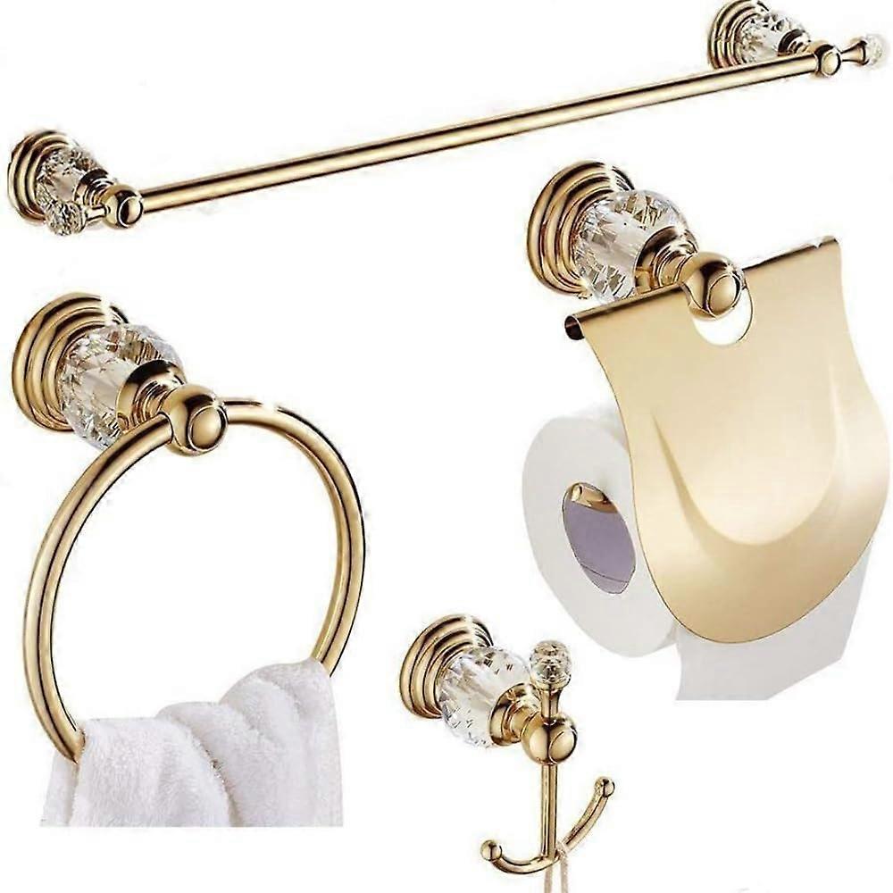 Golden Crystal Bathroom Hardware Set with Modern Design, Chrome Finish, and Durable Brass Construction