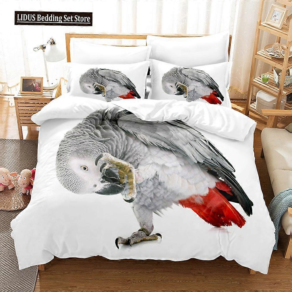 v1282 Lakan Fåglar Påslakan Set Vilda djur Tema Papegoja Series Polyester Täcke Täcke King för barn Pojkar Flickor Sängkläder Set 3-delat sängkläder