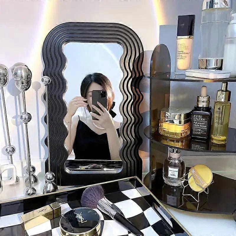 Nnetm Aesthetic Wall Mounted Mirror With Wave Pattern Frame Awo46855