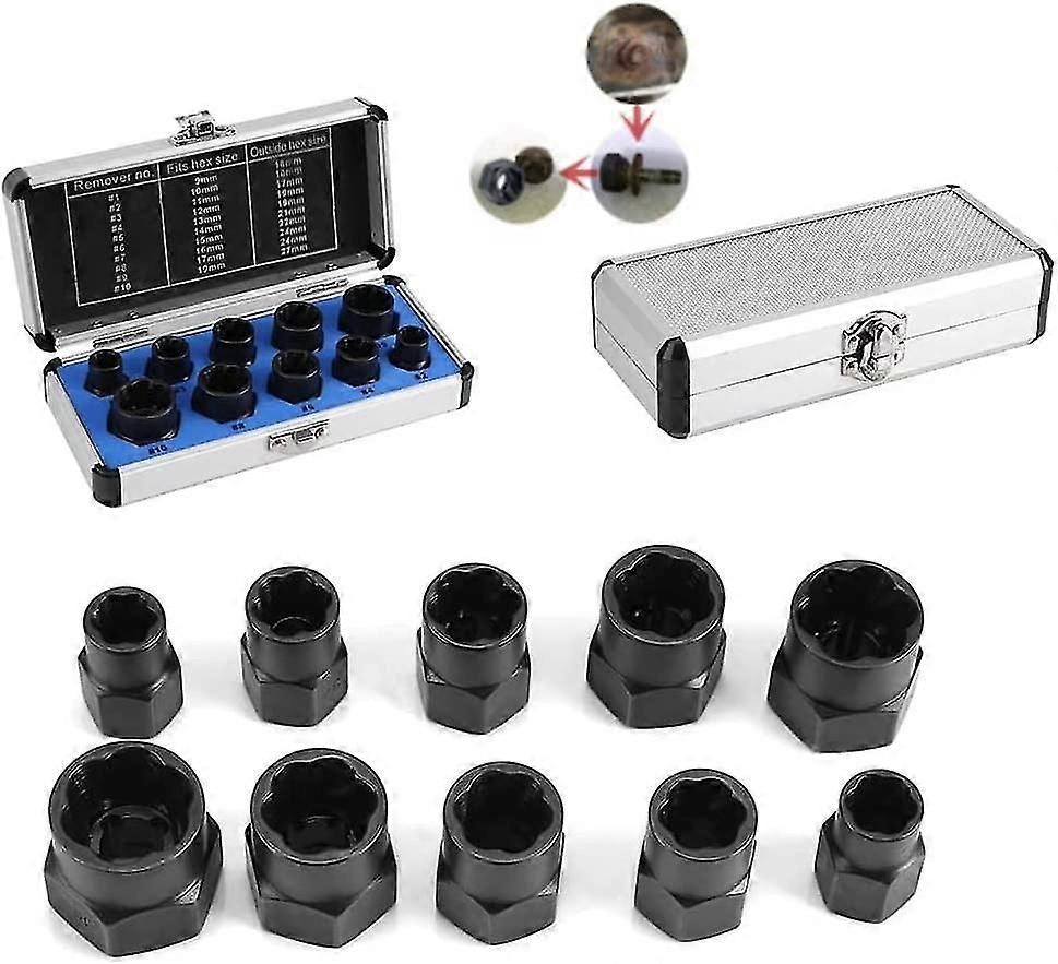 10 Pcs Screw Socket and Nut Wrenches Extractor Sets Thread Kit Tools Bolt Locking Extractor