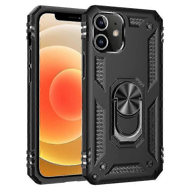 For Iphone 12 Mini Shockproof Tpu + Pc Protective Case With 360 Degree Rotating Holder(black)