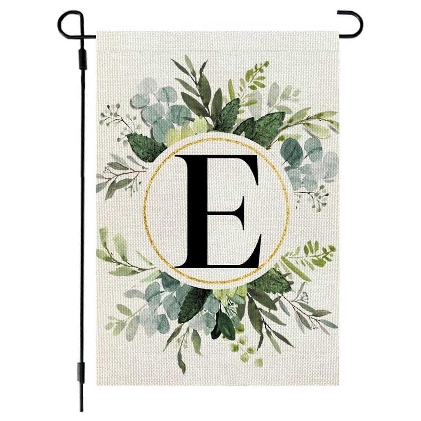 Ins Style, 26 Letters+green Plant Printing, Flax Garden Flag, First Letter Of Surname, Hanging Flag At The Gate Of Courtyard