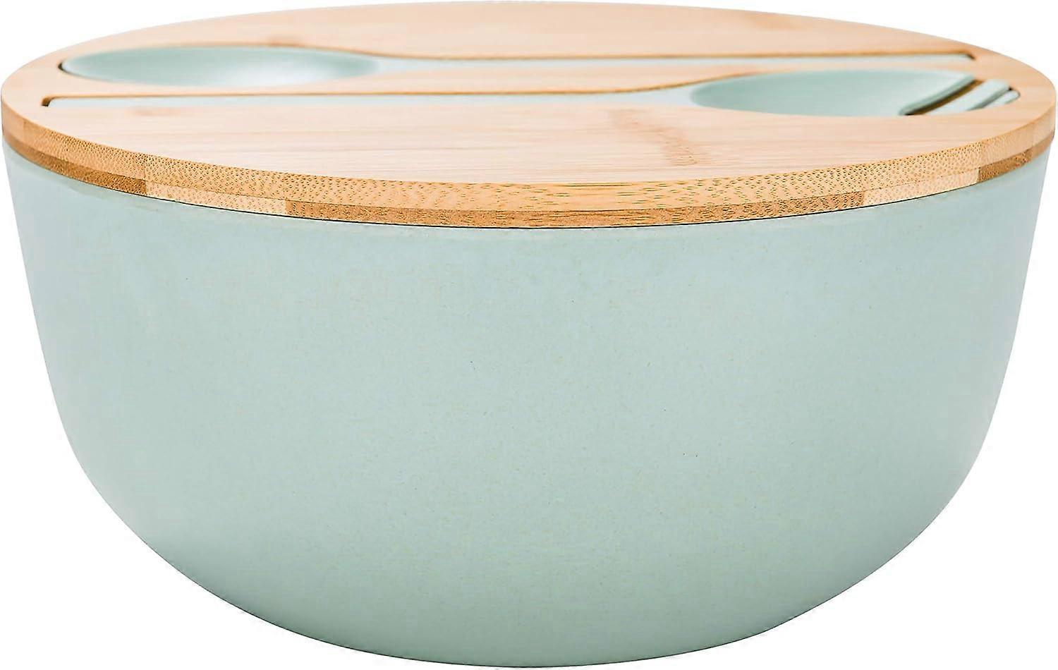 Salad Bowl with Lid, Extra Large Bamboo Fiber, Nature Bamboo Mixing and Serving Bowl with Lid, Spoon and Fork for Fruits, Salads and Vegetables