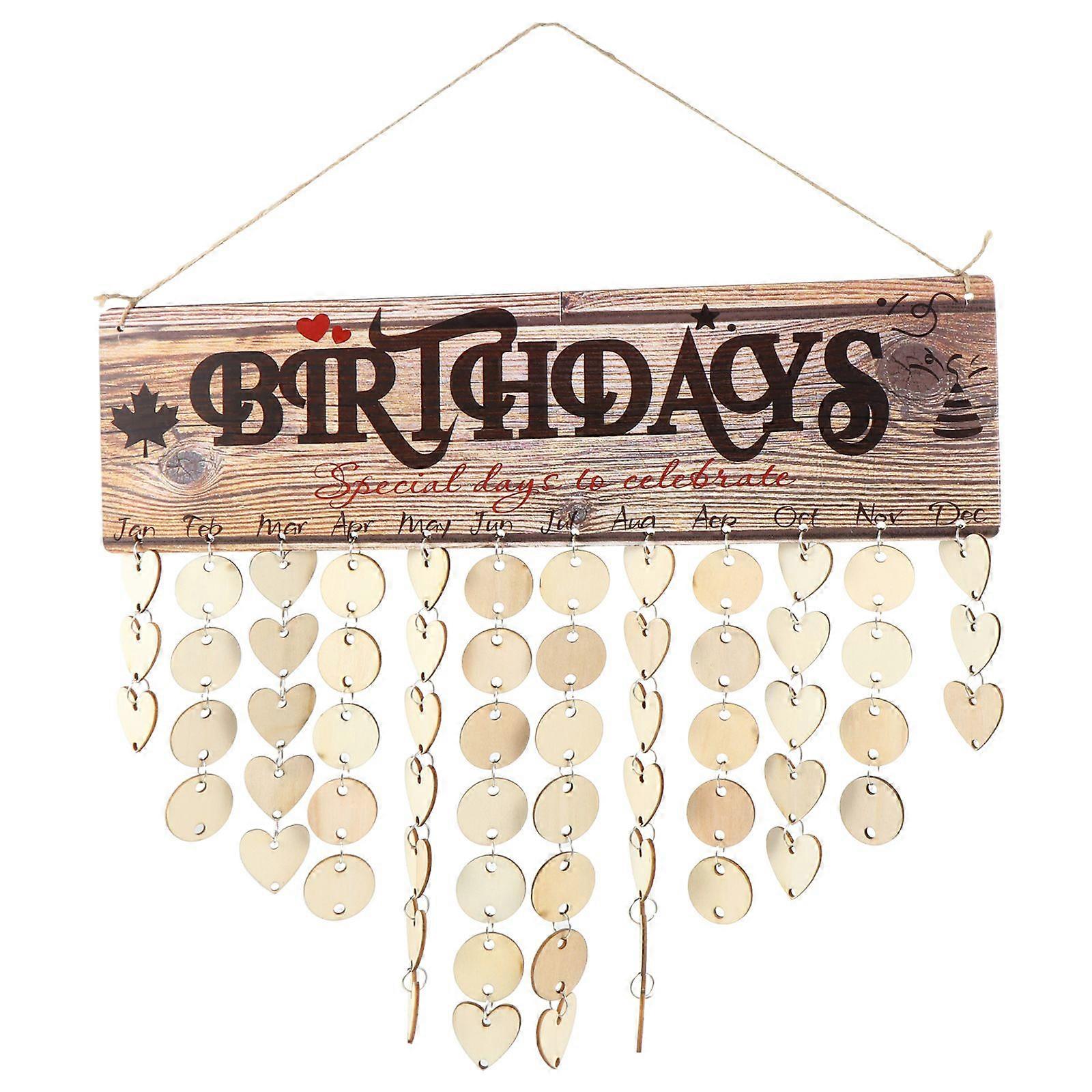 1 Set BIRTHDAYS Wooden DIY Calendar Hanging Plaque Set Heart Wooden Slices