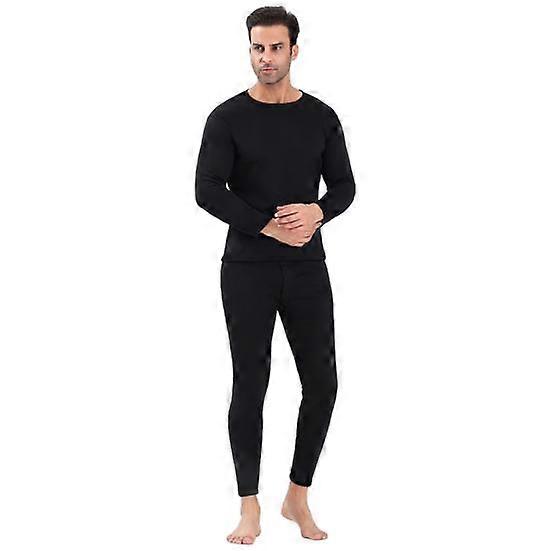 2 Pcs/Set Unisex Winter Warm Underwear Set Round Neck Slim Fit Long Sleeve Solid Color Thick Fleece Lined Soft Elastic Sport Base Layer Pajama