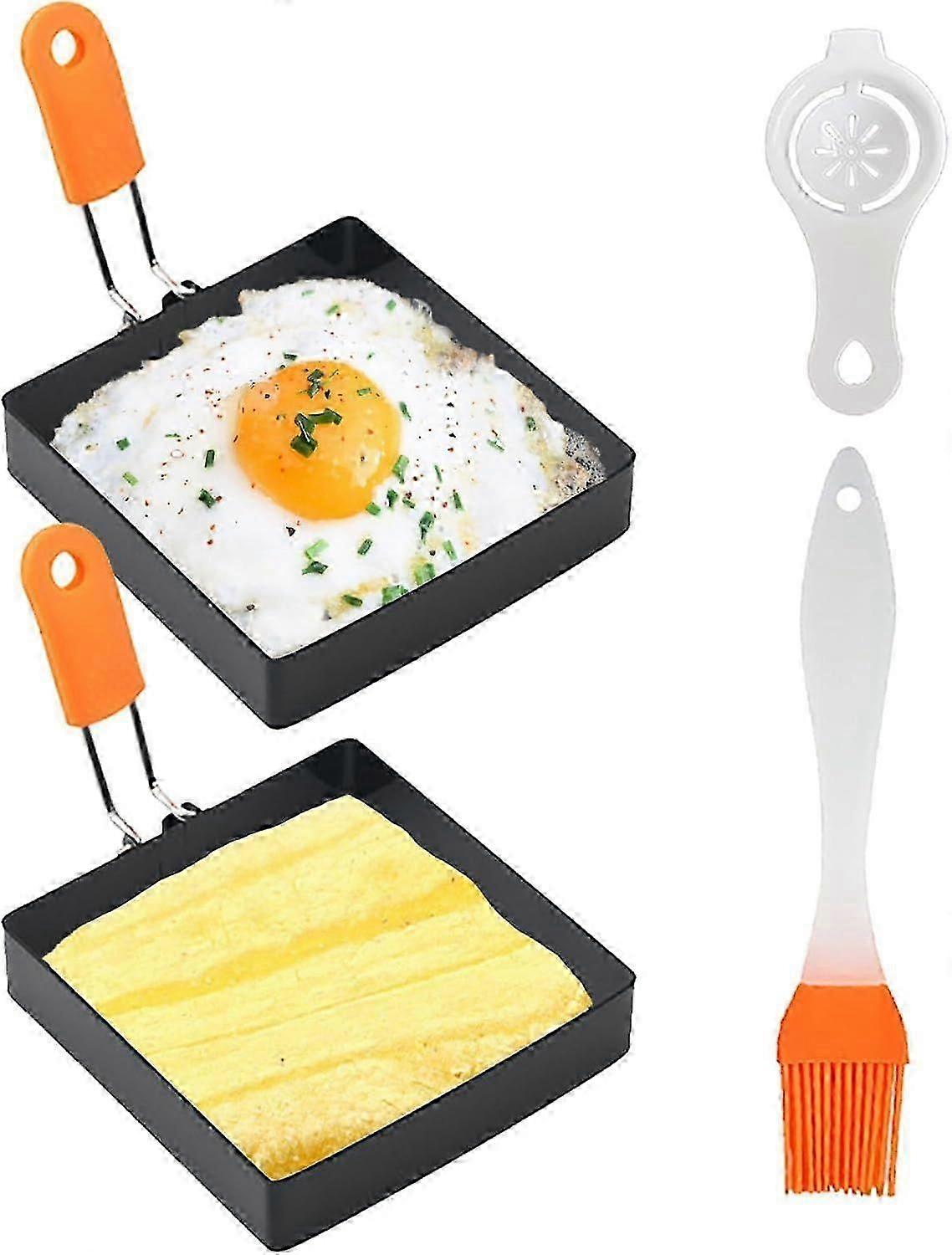 2pcs square egg rings for making egg muffin omelettes, pancake molds for making pancake breakfast sandwich muffins