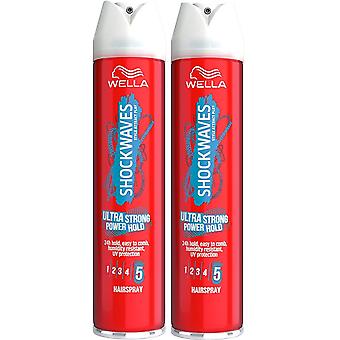 2 x 250ml Wella Shockwaves Ultra Strong Power Hold Hairspray