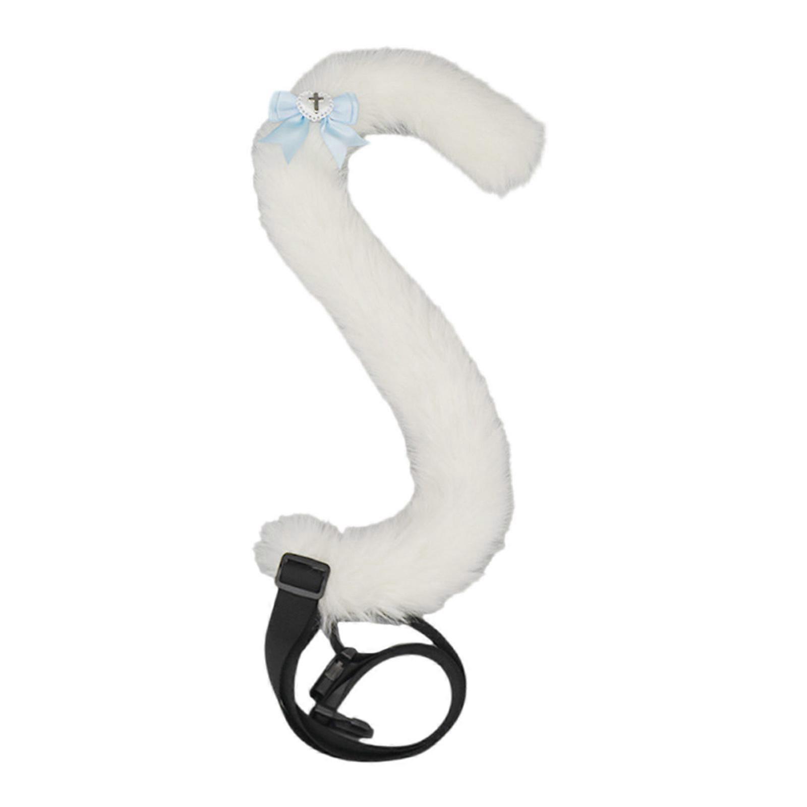 Fait à la main Queue d’animal Douce Longue Queue Chats Queue Ceinture Réglable Soft Tail Anime Cosplay Accessoires pour Femme Homme Blanc et bleu