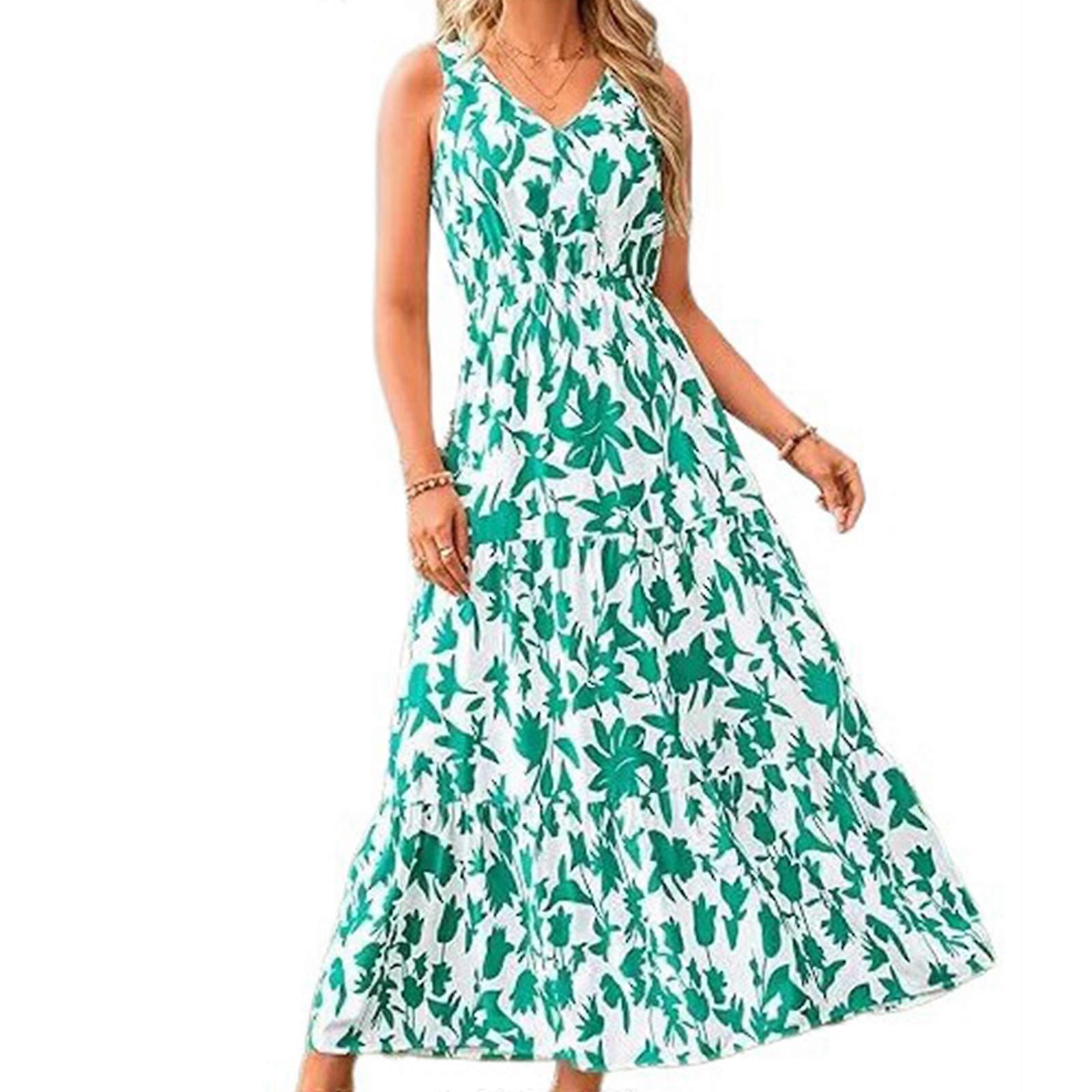 princess polly baby blue dress Leely Women Yellow Flower Printed Chiffon A-Line Bridesmaid Dress V-neck  Short Sleeves Long Formal Dress main image 1