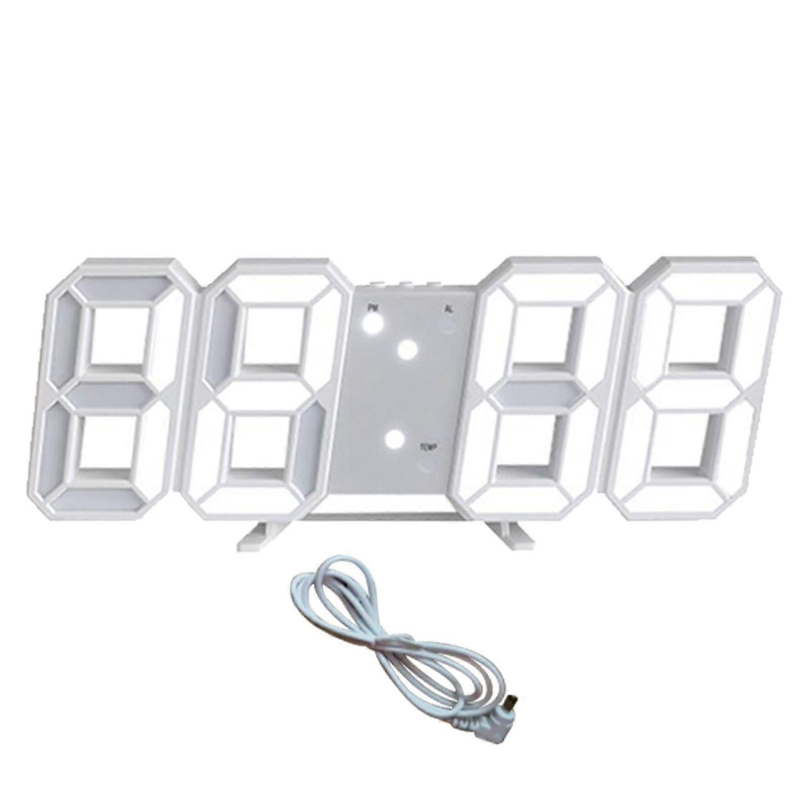 3D LED Digital Wall Clock Dimmable Nightlight Decor LED Digital Alarm Clocks with Temperature Display White