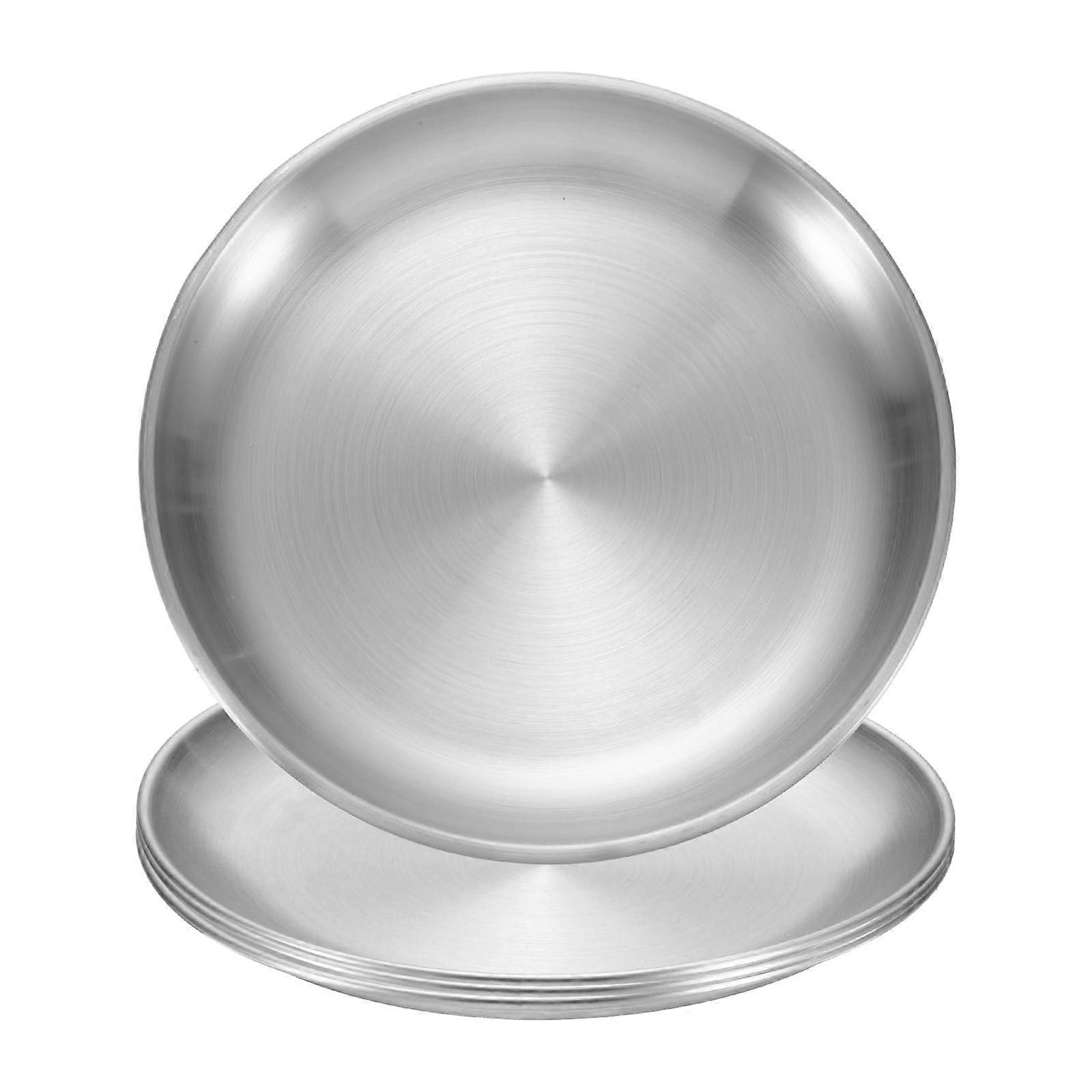 4 Pieces Stainless Steel Dinner Plates for Restaurants Kitchen 6.7' Round