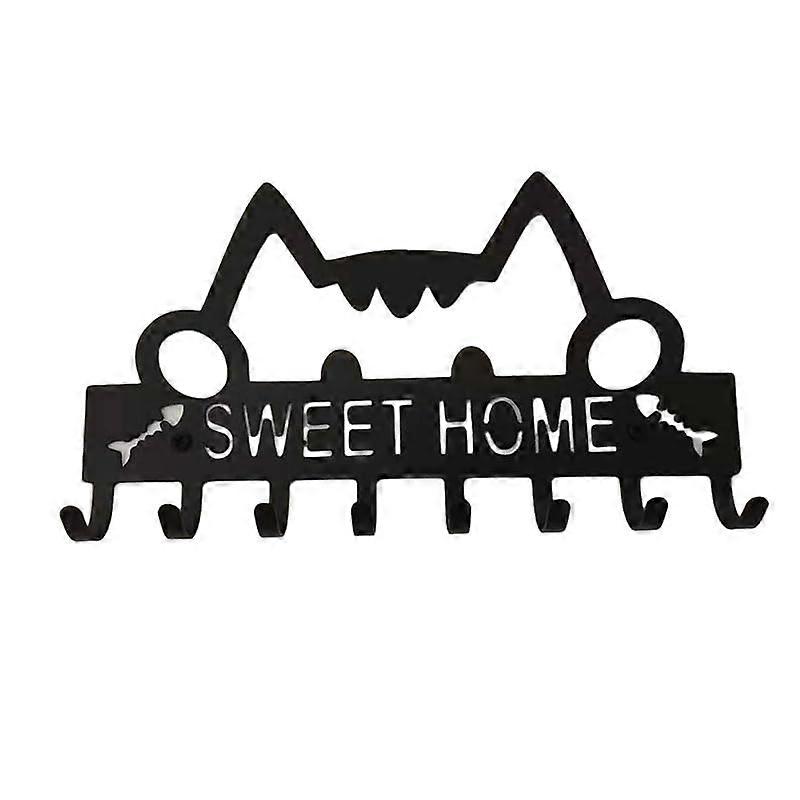 Cat Key Hook Wall Mounted Metal Key Rack Keychain Hanger With 8 Hooks 11 x 6.3 Inches For Entryway Backdoor
