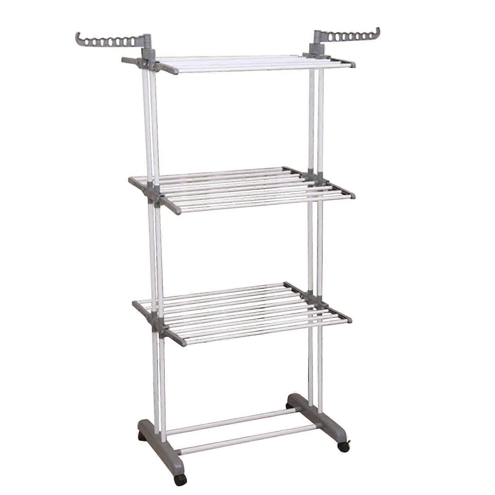3 Tier Airer Clothes Rack Space-Saving Foldable Drying Rack Movable with 4 Wheels Grey Punch-Free Load-Bearing for Home