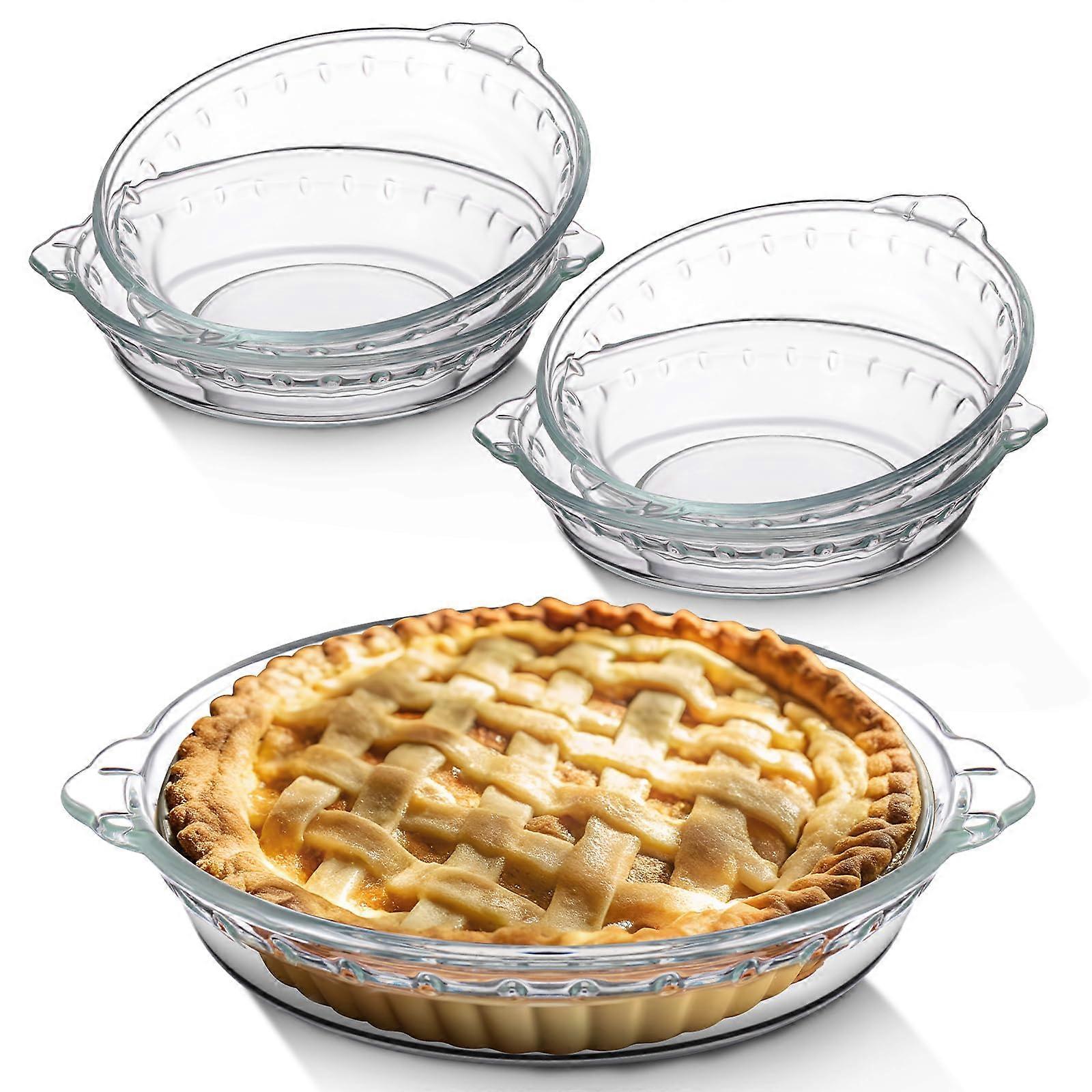 4 Packs Mini Glass Pie Pan Clear Round with Handles for Baking Serving