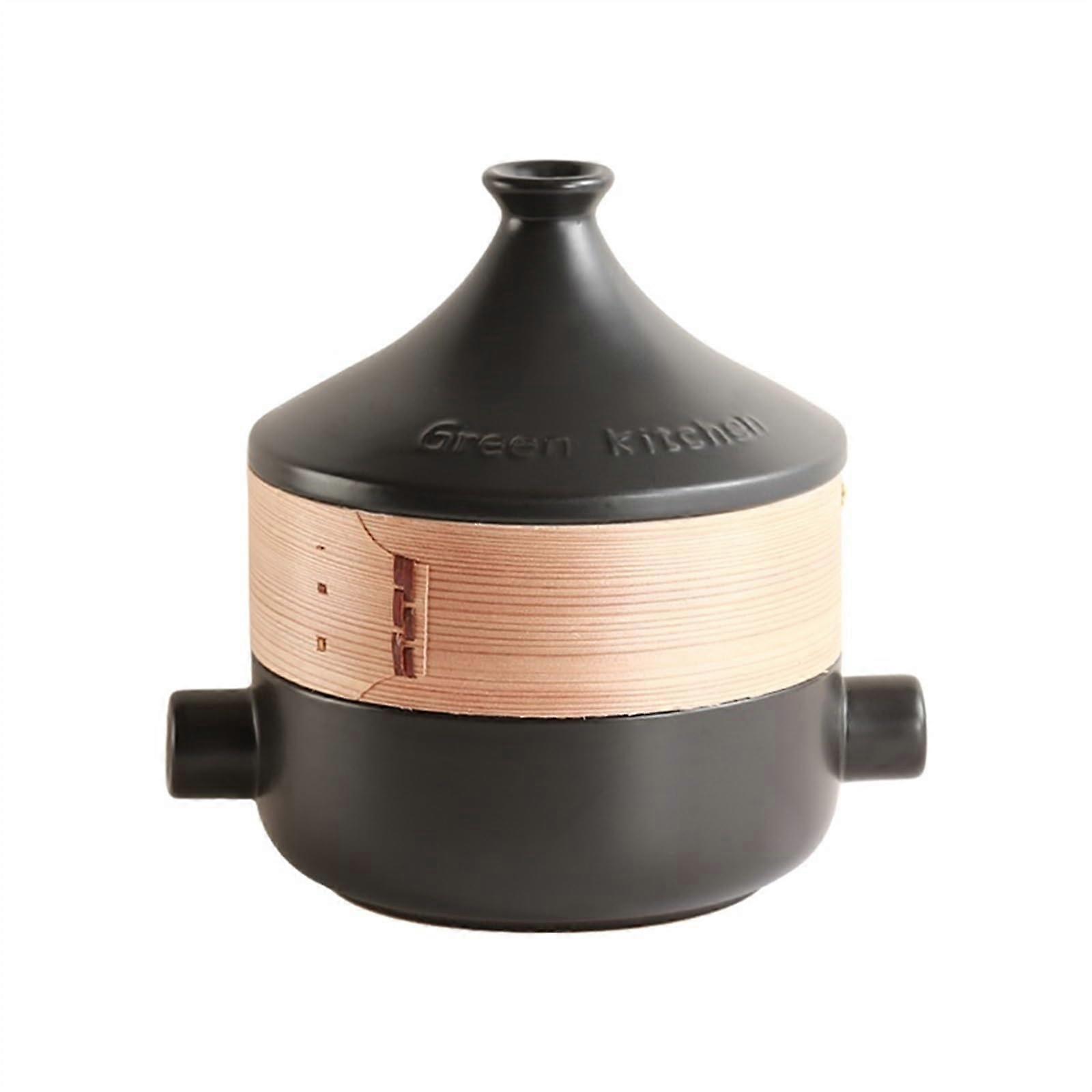 Ceramic Tagine Pot Moroccan Casserole With Lid And Steamer, Black Dutch Oven Soup Pot, Open Fire Stew Pot