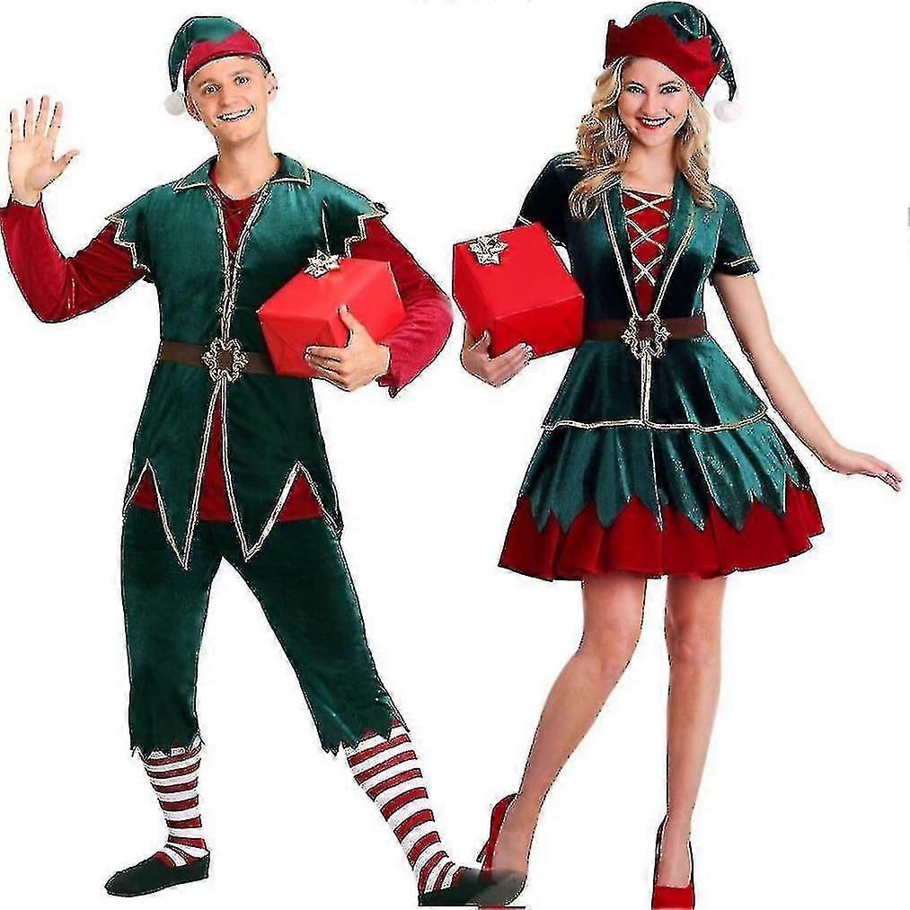 S Men's And Women's Couples Christmas Elf Costumes Party S