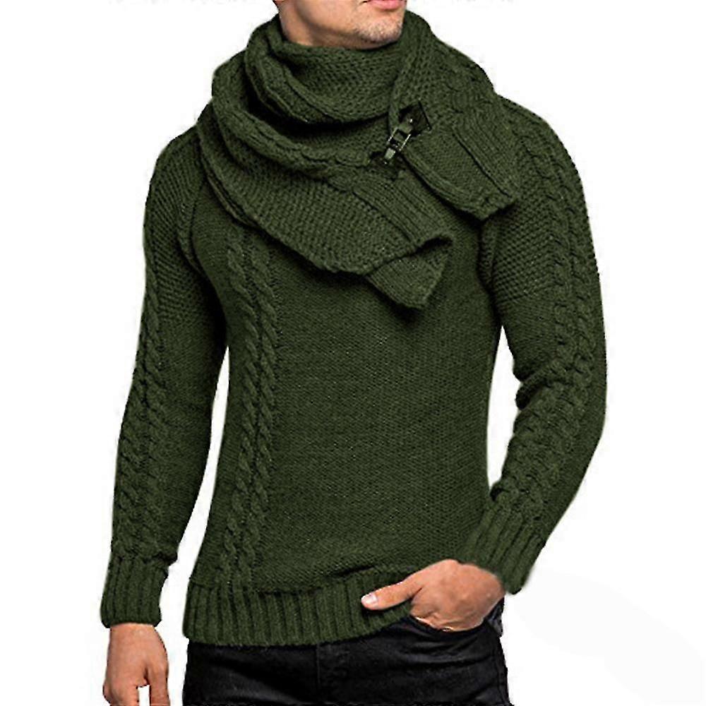 Herren Langarm Solid Knit Pullover Schal Detach Jumper Casual Pullover Tops