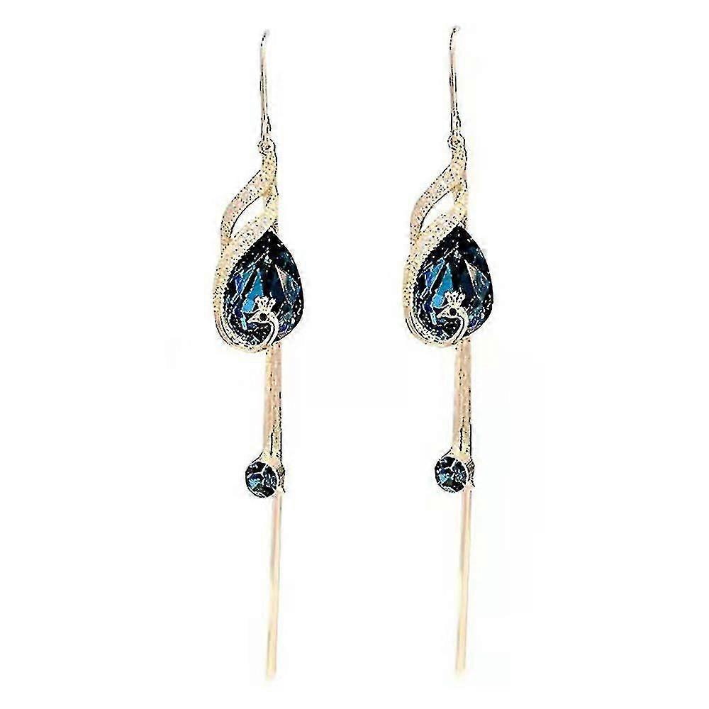 女性レトロピーコッククリスタルイヤリングエレガントロングブライダルタッセイヤリングジュエリー