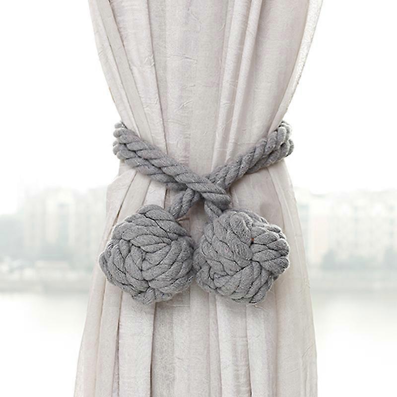 A pair of gray double ball hemp rope curtain buckle without punching installation，10624
