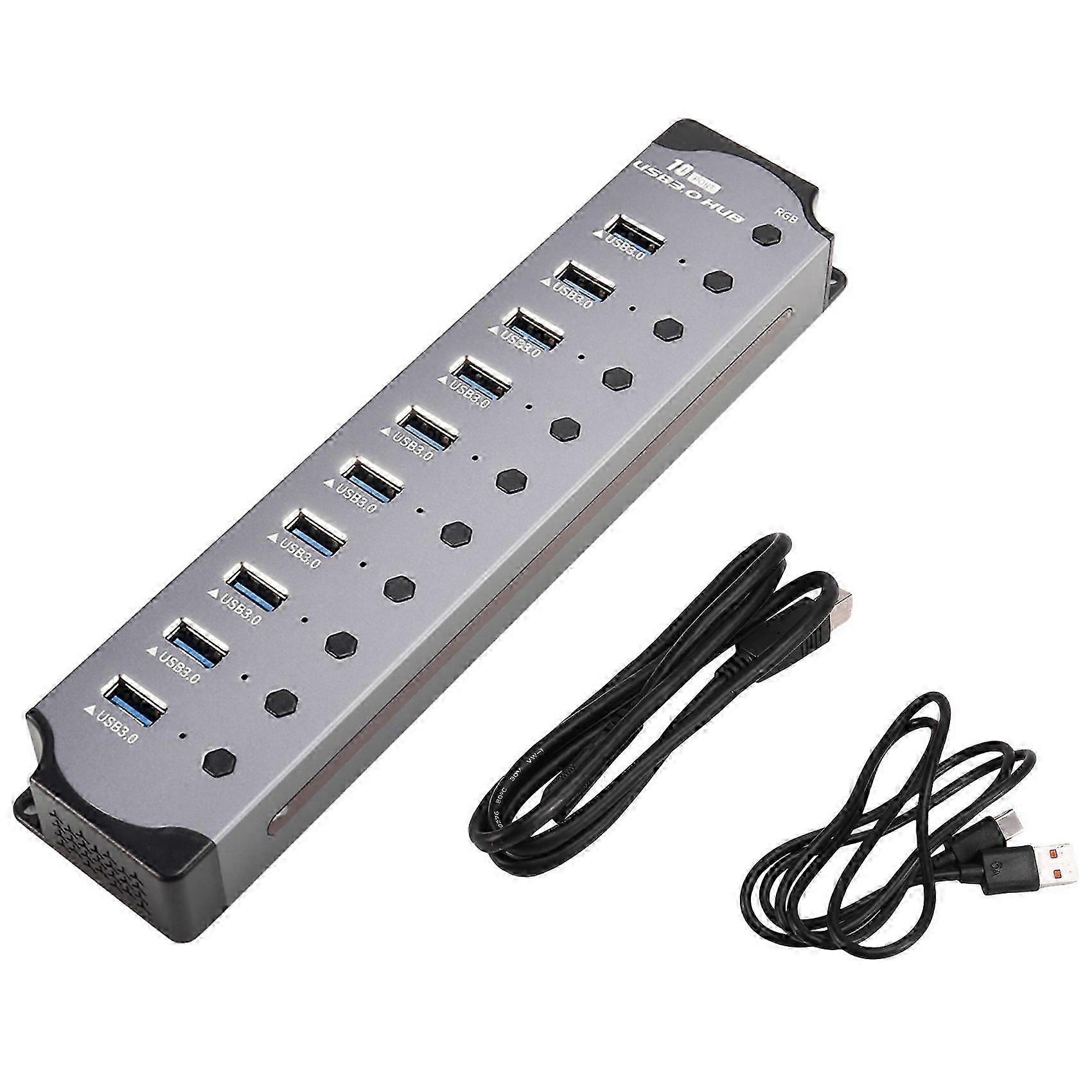 10 in 1 Powered USB HUB 10 Ports USB Adapter USB Splitter USB 3.0 Interface Individual Switch RGB E