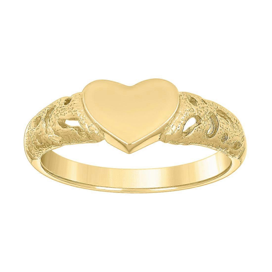 10K イエローゴールド ラブ ハート リング 5.4x2.3mm 幅ステートメント リング 女性用 - 1.1 グラム