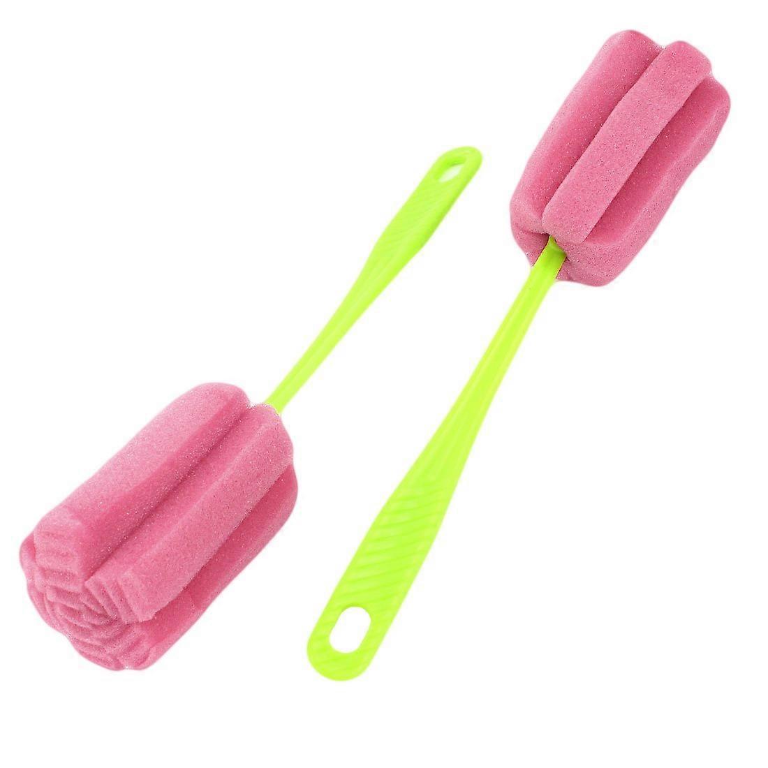 Cleaning Cup Bottle Sponge Brush Set - 2 Pcs Green Fuchsia Plastic Handle, Model A0C 923 00F 079 8D3