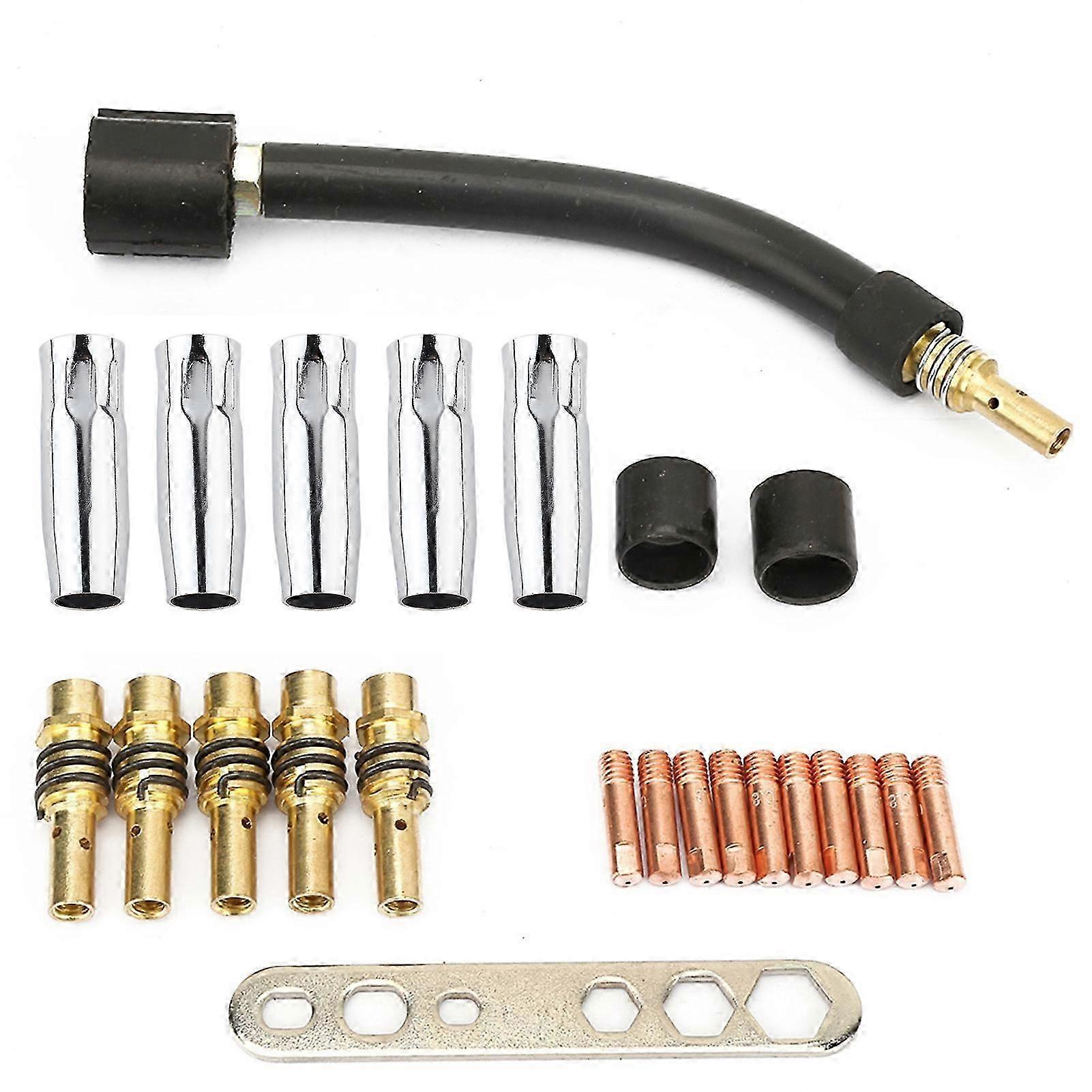 24pcs Welding Torch Parts Contact Tip Gas Nozzle Tip Holder Swan Neck for Binzel 15AK YEMAA