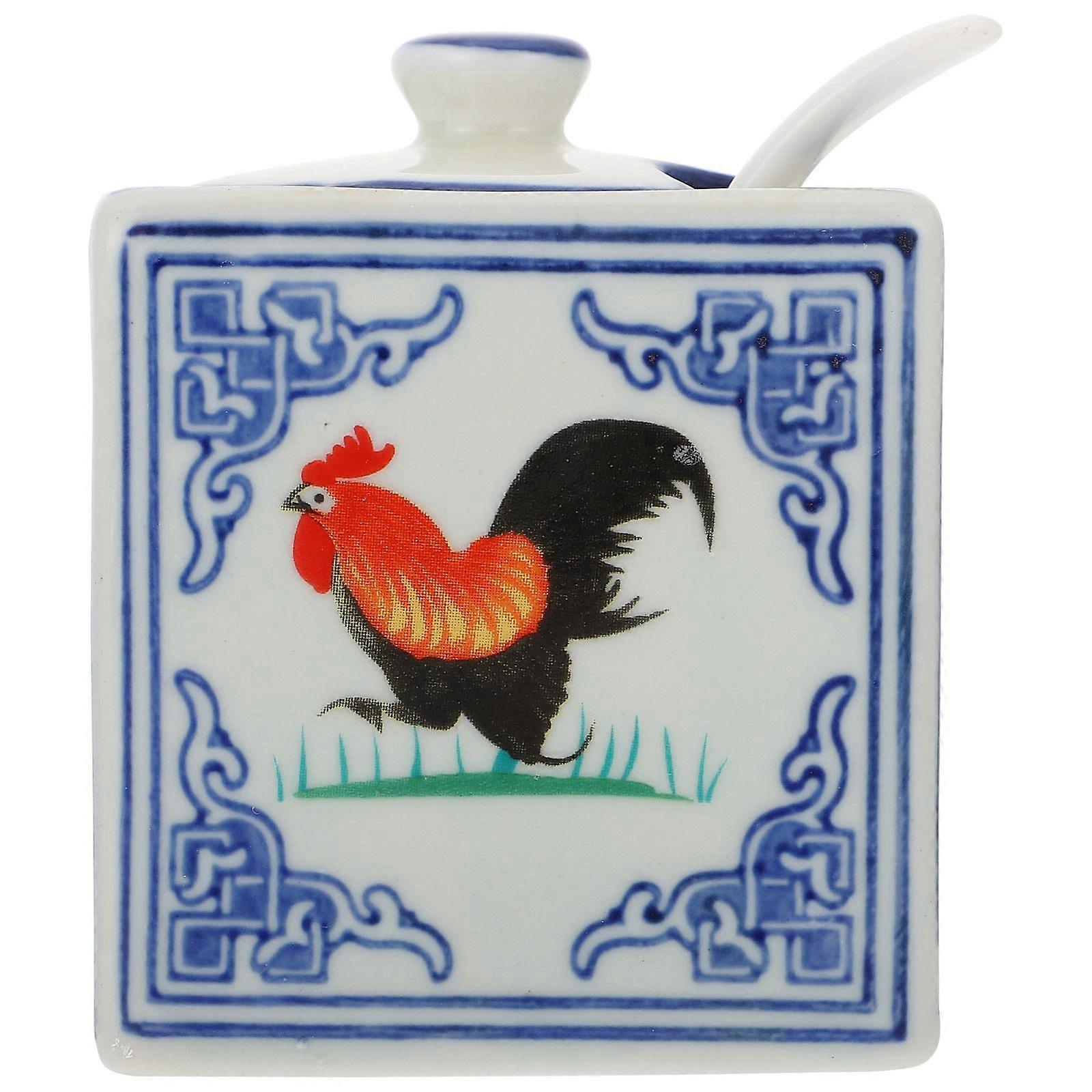 1Pc Ceramic Salt Pot Home Kitchen Restaurant Using Rooster Pattern Salt Jar