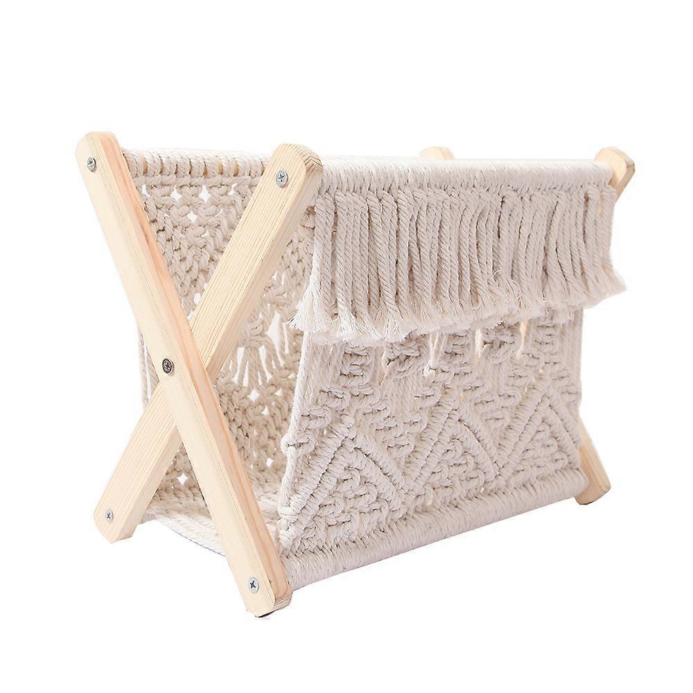 Nordic Cotton Woven Storage Basket Boho Macrame Knitting Folding Magazine Rack Desktop Book Shelf Photo Props