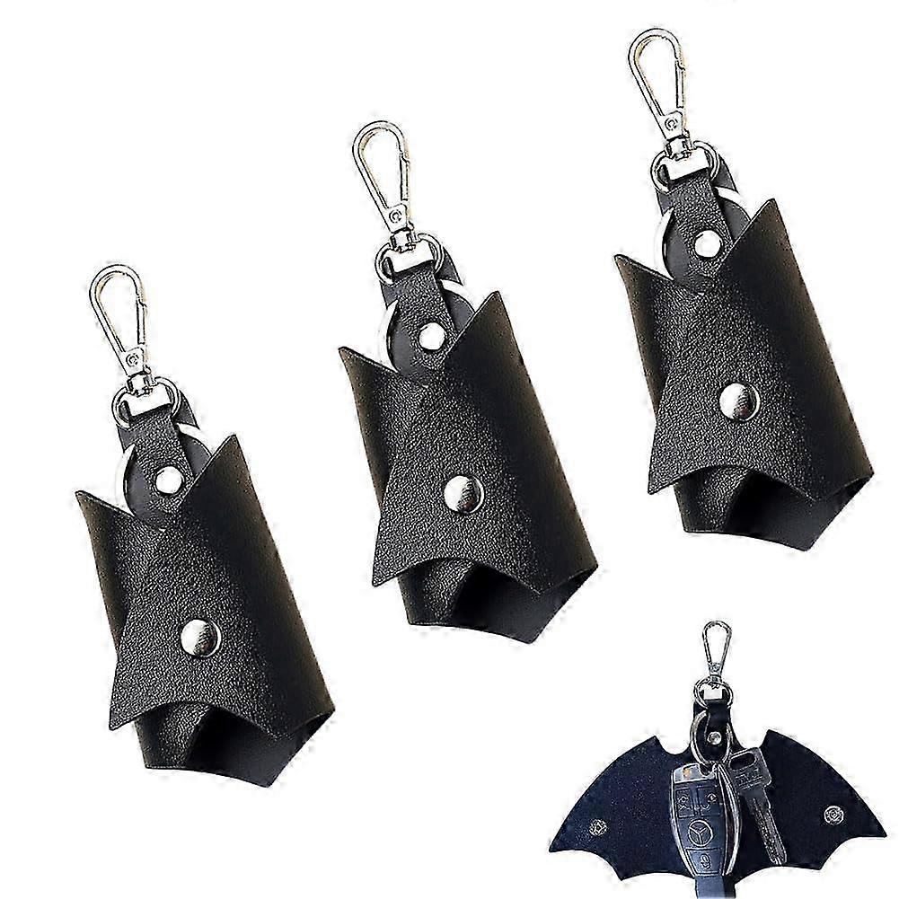 Leather Bat Keychain Set with Key Ring - 3 Pack for Car Keys