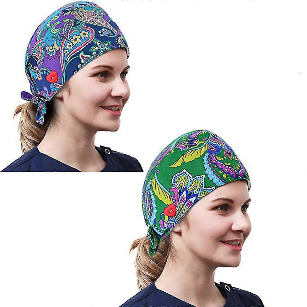 3Pcs Working Cap with Sweatband Heart Buttons Cartoon Shiba Inu Floral Print Adjustable Tie Back Bouffant Hat for Head C  1