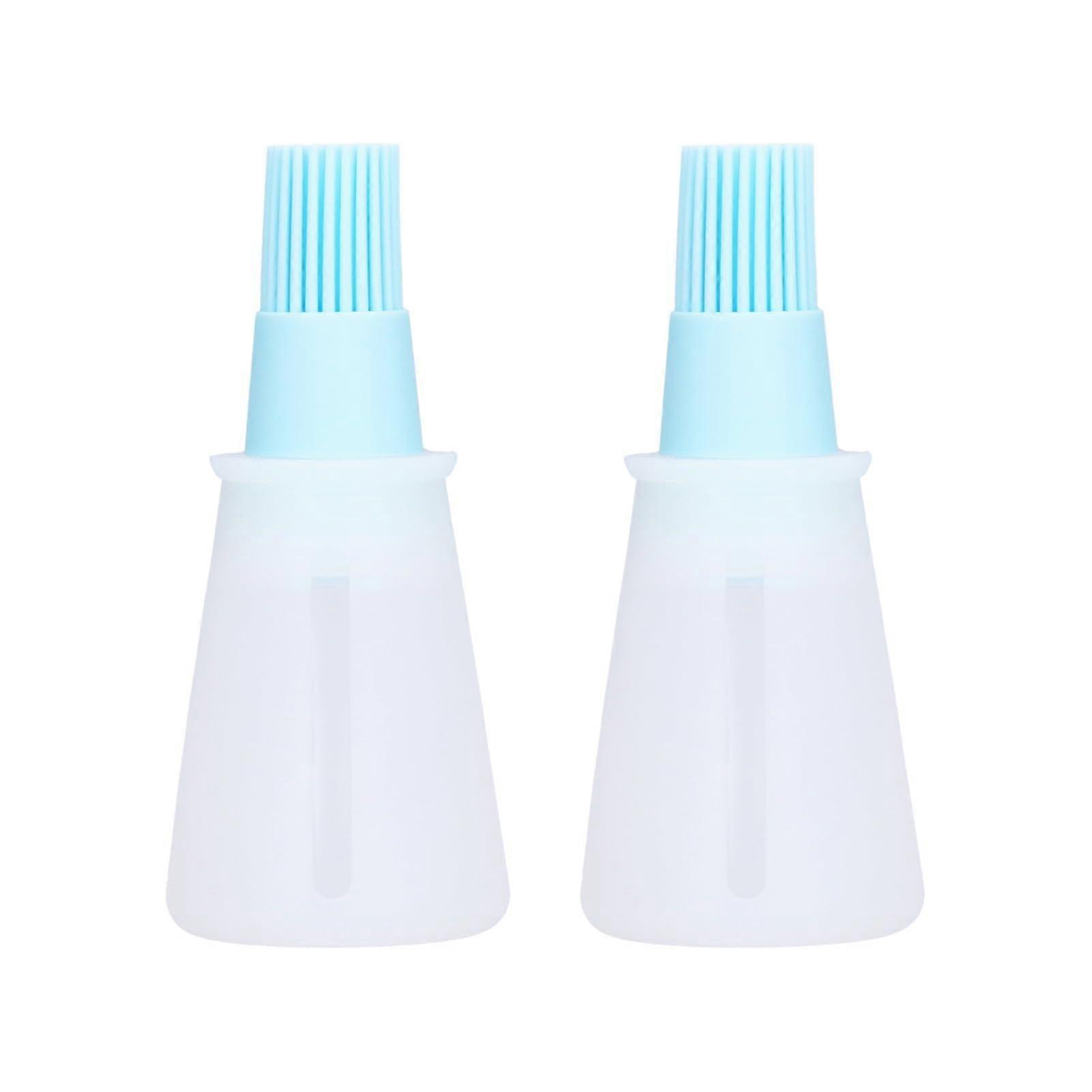 Silicone Oil Bottle Brush Set, 2-Piece 2-in-1 Silicone Brush with Transparent Cap for Honey, Vinegar, Oil - Blue