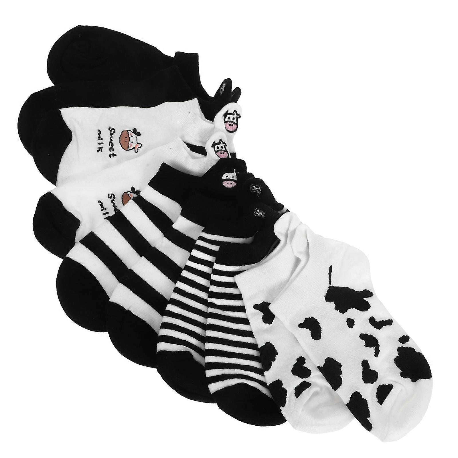 5 Pairs Cute Girl Ankle Socks Stylish Short Socks with Cow Design