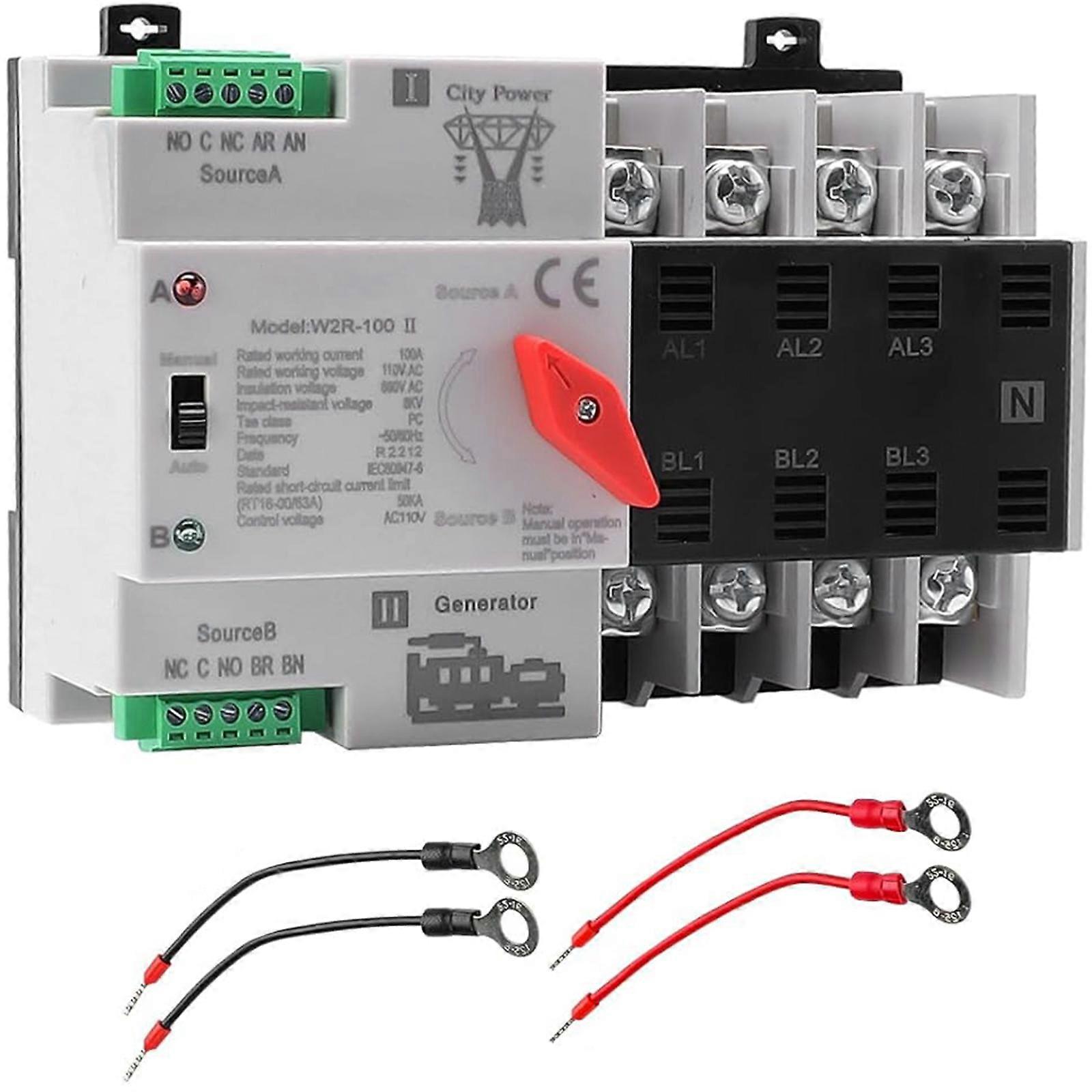 100A 4Pole Automatic Power Transfer Switches Small  Din Rail Installation 110v/220v/220V Option for Home Industrial Generators