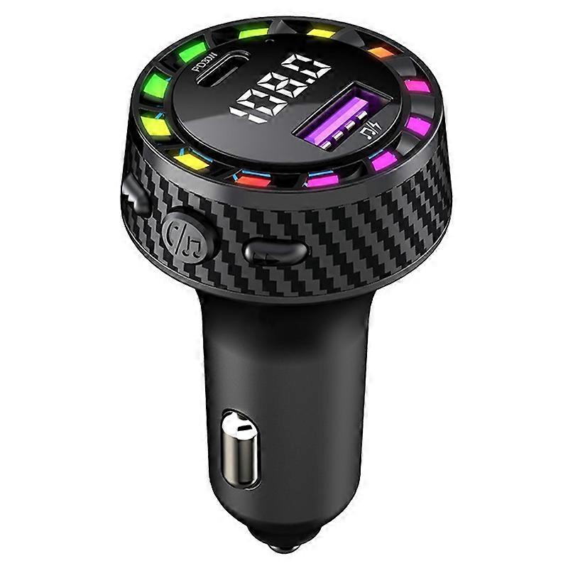 C55 USB+Type-C Car Fast Charger Bluetooth-compatible FM Transmitter with Breathing Light