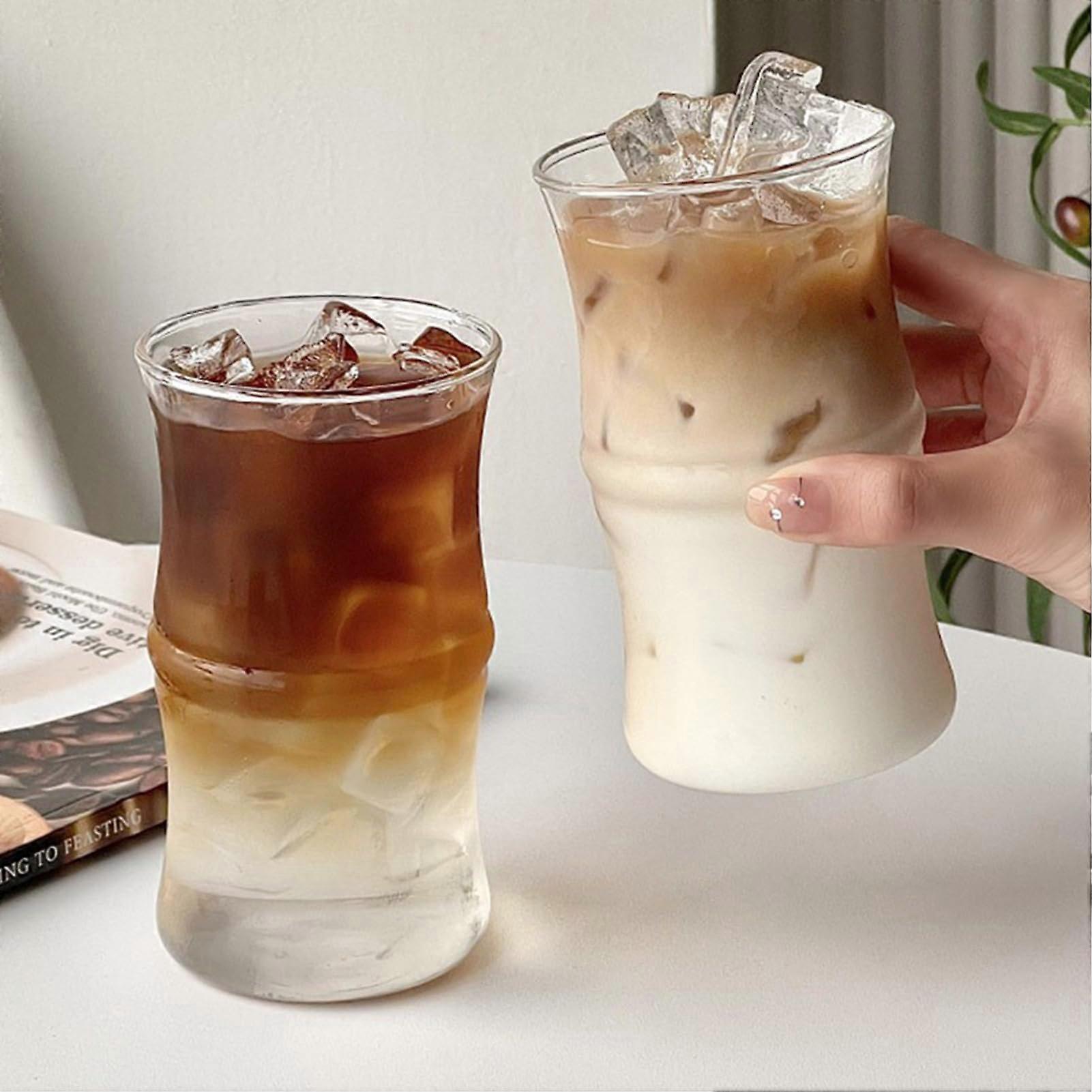 "Vintage Drinking Glasses Pack of 2, 400ML Clear Iced Coffee Cups, Martini Mugs for Cocktails, Juice, Beer, and Desserts"