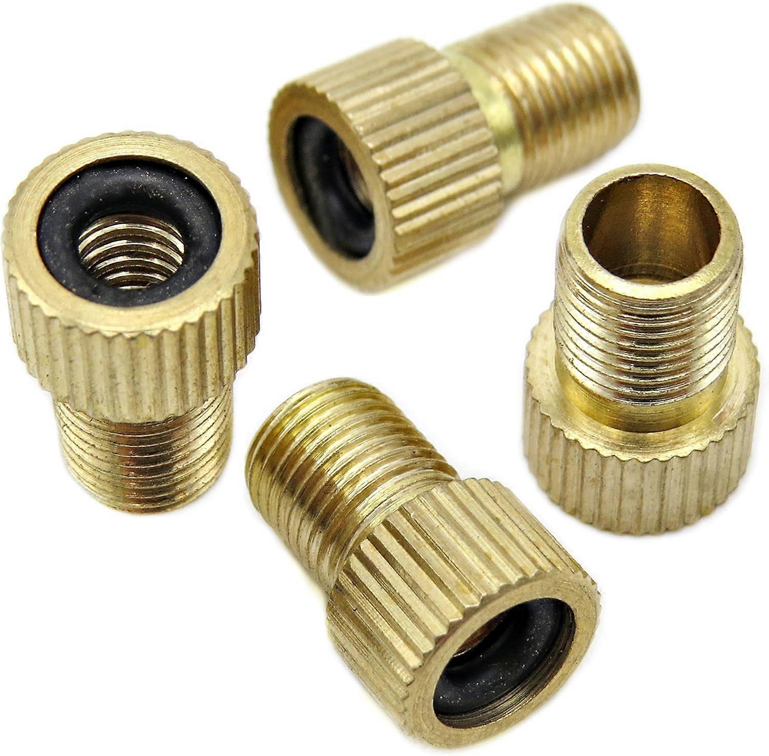 Brass Presta Valve Adapter - Convert Presta to Schrader - Inflate Tire Using Standard Pump or Air Compressor (4 Pack) Tan