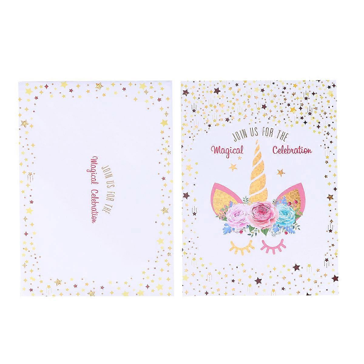 Invitations de fête d’enfants blanc chaud estampage carré licorne sur le thème des enfants 24Pcs