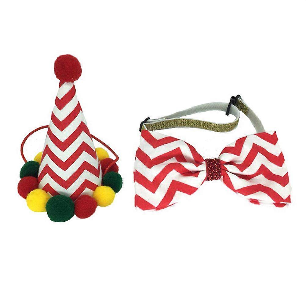 Pet Costume Accessories Pet Hat with Bow Tie Suit Christmas Dog Cat Decorations Adjustable Range Assorted Color 1Set