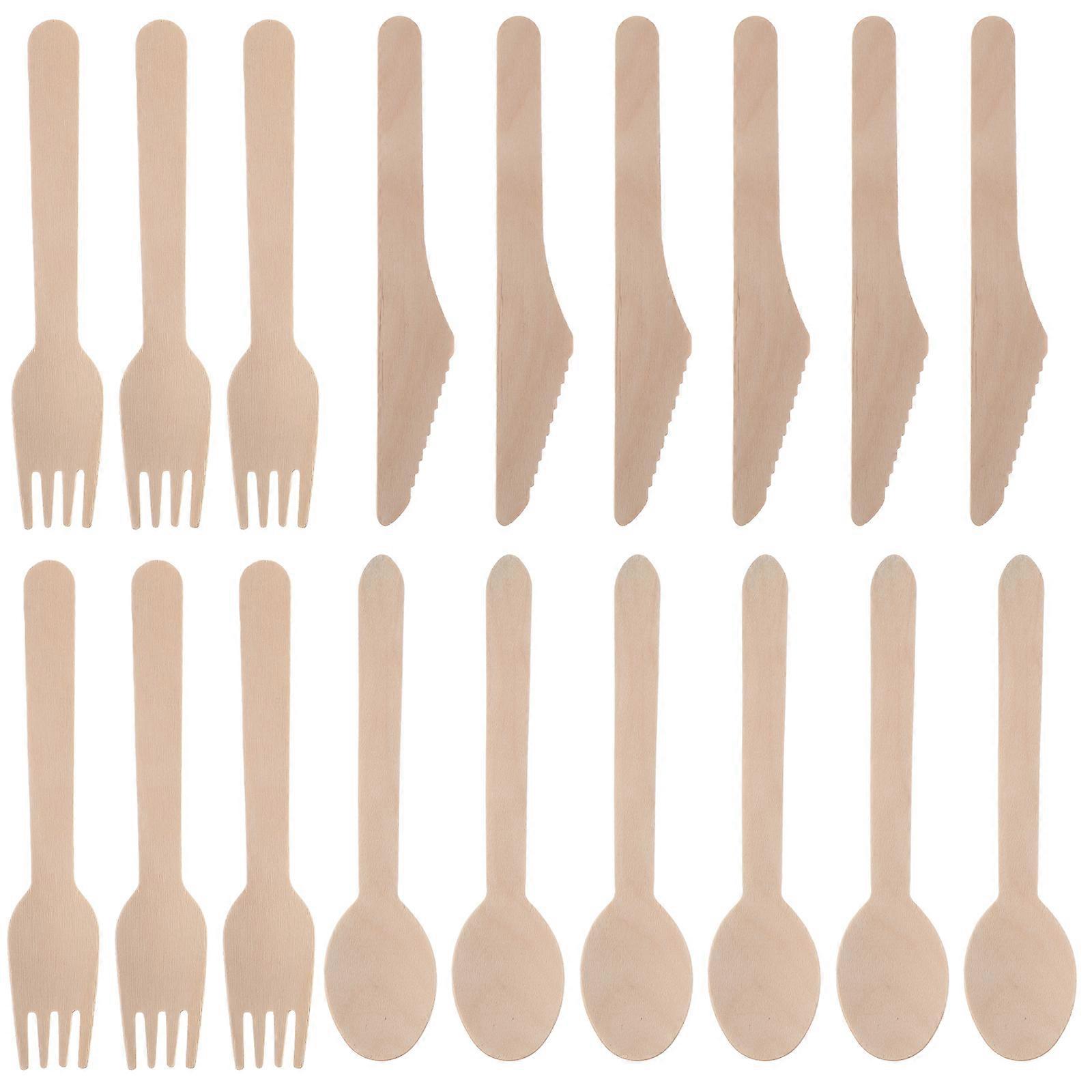 6 Sets of 18 Pcs Wood Cutlery Fork Spoon Set for Party Supplies and Tableware
