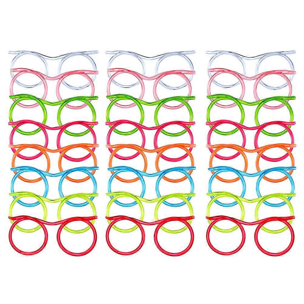 Party Drinking Straws Glasses Shaped Design Random Color 24Pcs