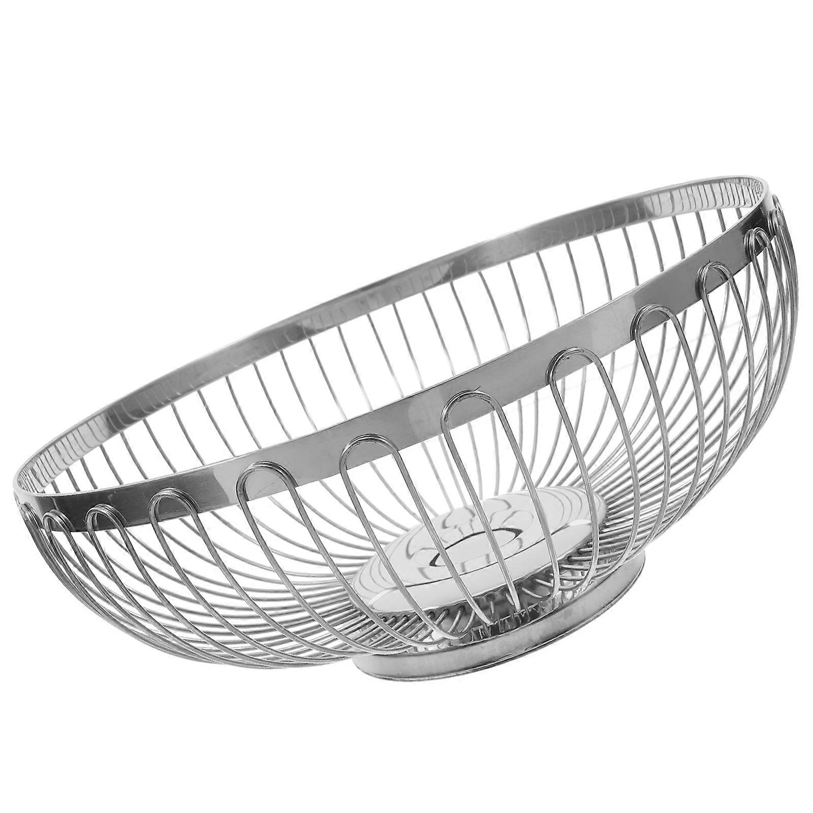 Steel Fruit Bowl For Kitchen Counter Snack Organization Silver Hollow Wire Design 1Pack