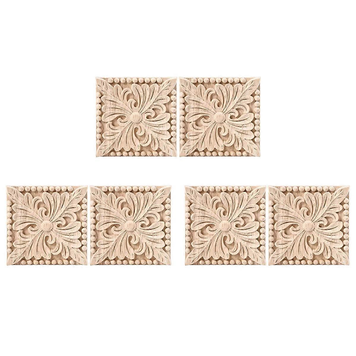 2 Pack Wood Carved Applique Unpainted Flower Cabinet 3.94X3.94Inch